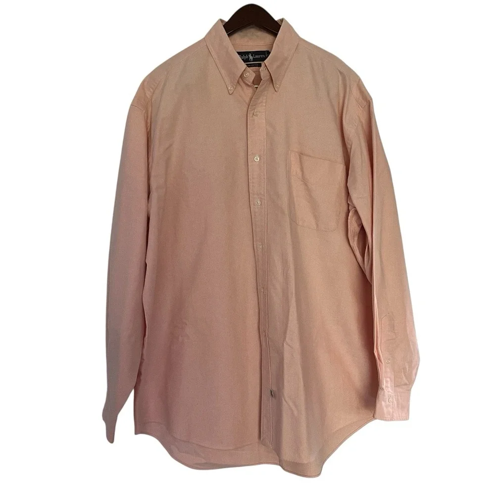 Ralph Lauren Button Down Shirt Men  XXL peach Orange Cotton Long Sleeve